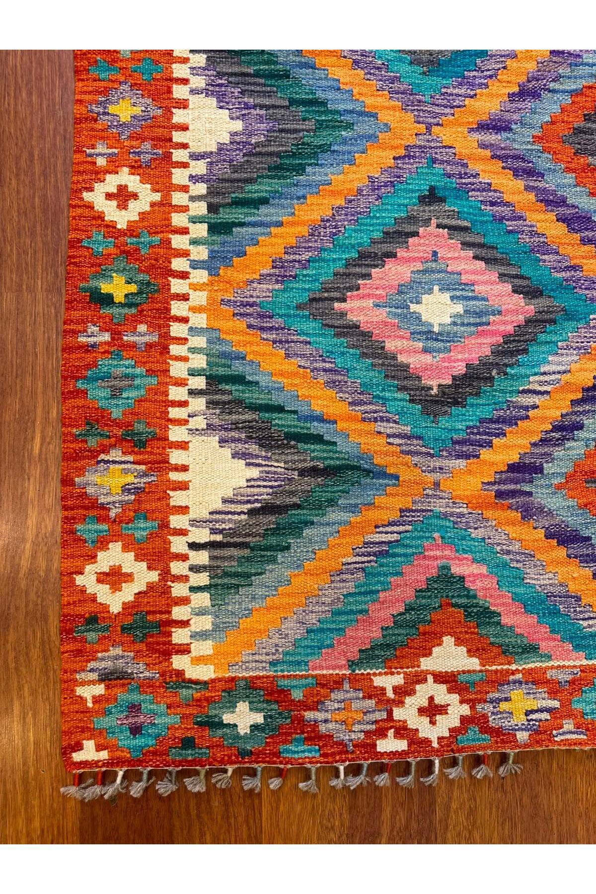 EFSANE Kök Boya El Dokuma Kilim Etnik Vintage Anadolu Desenli Bohem Salon Dekoratif Kilim - Kırmızı
