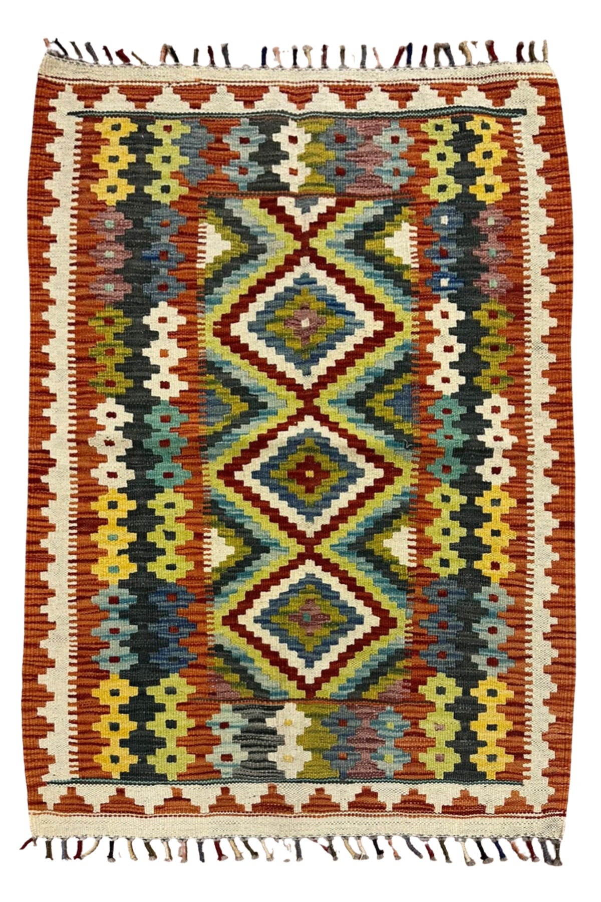 Miras Kiremit Çok Renkli Kök Boya El Emeği Doğal İplik Etnik Desen Geleneksel Kilim Koleksiyonu - Kahverengi