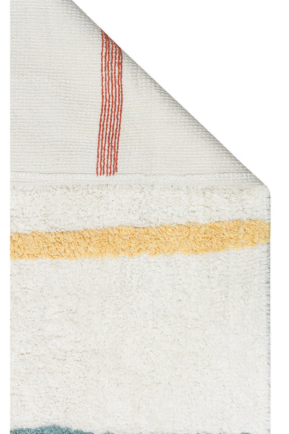 Bonny Çocuk Odası Halısı Çizgili Çok Renkli Yıkanabilir Kaydırmaz Tabanlı Pamuk Yumuşak Yüzeyli - Ekru