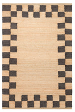 NATURA Ecru Checkerboard Pattern Natural Jute Woven Look Modern Double-Sided Kilim Bohemian Living Room Rug