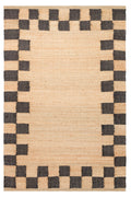 NATURA Ekru Dama Desenli Doğal Jüt Hasır Görünümlü Modern Çift Taraflı Kilim Bohem Salon Halısı - Gri