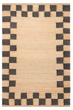 NATURA Ekru Dama Desenli Doğal Jüt Hasır Görünümlü Modern Çift Taraflı Kilim Bohem Salon Halısı - Gri