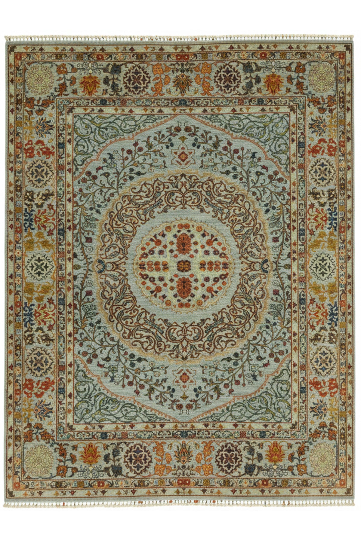 Sultani El Emeği Mavi Renkli Desenli Saçaklı Anadolu Motifli Modern ve Geleneksel Salon Halısı - Çok Renkli