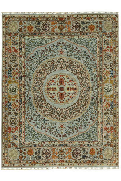 Sultani El Emeği Mavi Renkli Desenli Saçaklı Anadolu Motifli Modern ve Geleneksel Salon Halısı - Çok Renkli