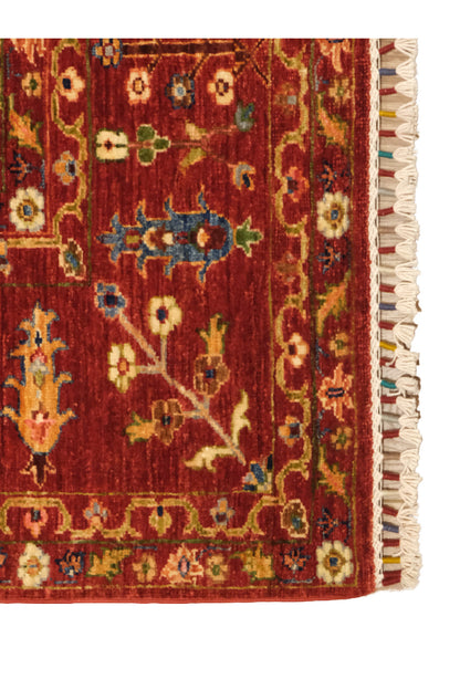 Sultani El Emeği Kırmızı Anadolu Motifli Desenli Saçaklı Modern ve Geleneksel Salon Halısı - Kırmızı