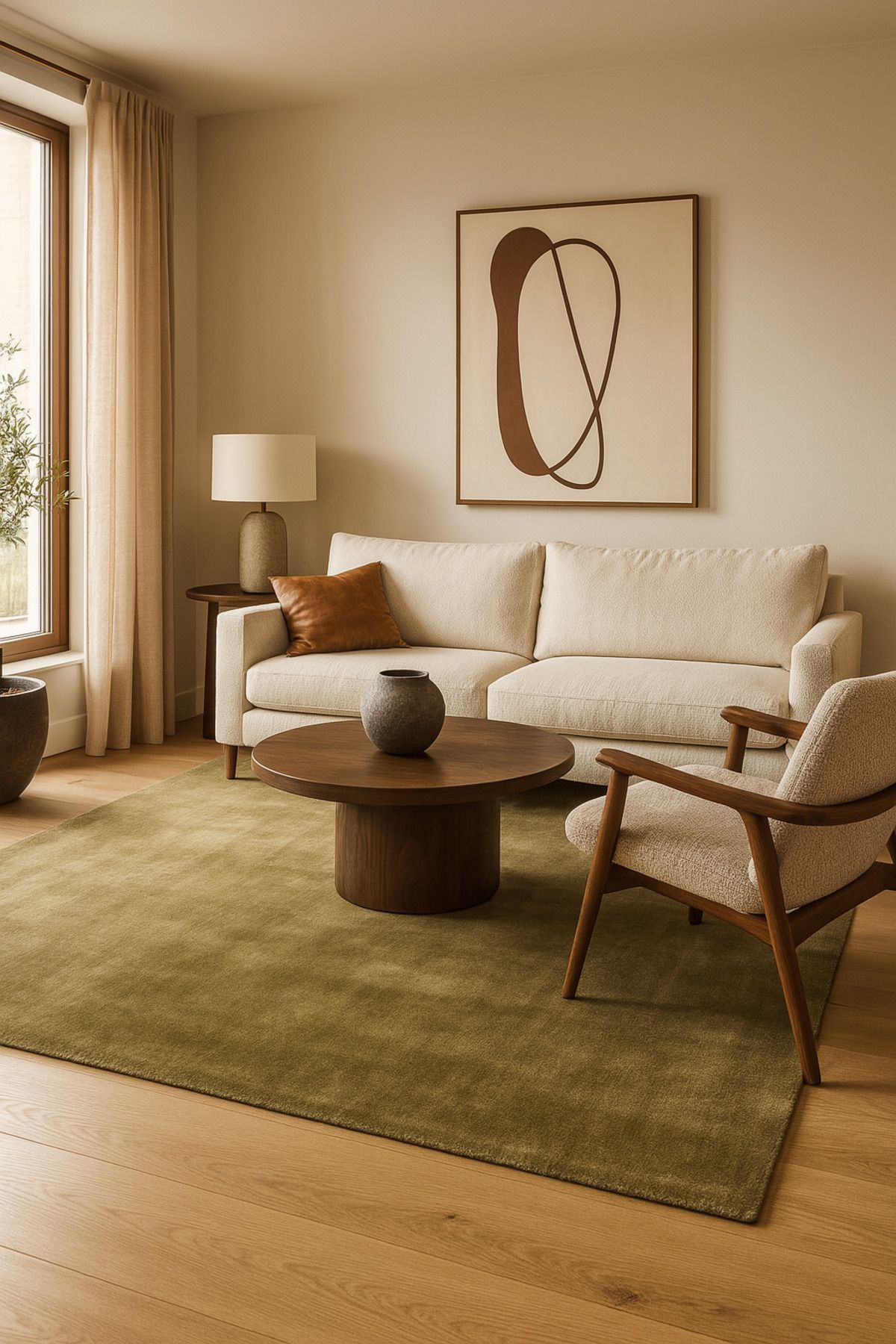 Alure Yeşil El Dokuma Saf Bambu Halı Lüks Yumuşak Minimalist Modern Salon ve Oturma Odası Halısı - Yeşil