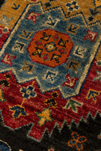 El Dokuma Siyah Geleneksel Etnik Madalyon Motifli Vintage Premium Dekoratif Salon Halısı