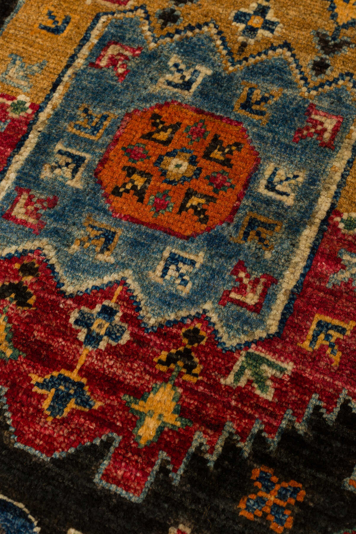 El Dokuma Siyah Geleneksel Etnik Madalyon Motifli Vintage Premium Dekoratif Salon Halısı