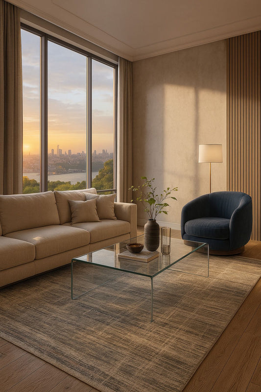 Minimal Elit Gri Modern Makine Dokuma Salon Halısı – Yüksek Yoğunluk, Şık ve Dayanıklı - Gümüş