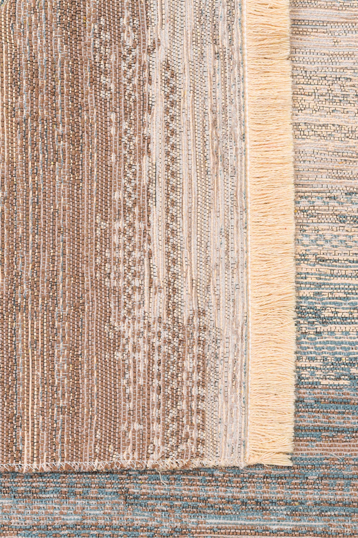 MİRA Çift Taraflı Bej Mavi Yıkanabilir Kilim Modern Ombre Renk Geçişli Polyester Şönil Kilim - Bej