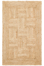 NATURA Braided Patchwork Look Jute Rug Natural Wicker Textured Bohemian Double-Sided Kilim Living Room Rug