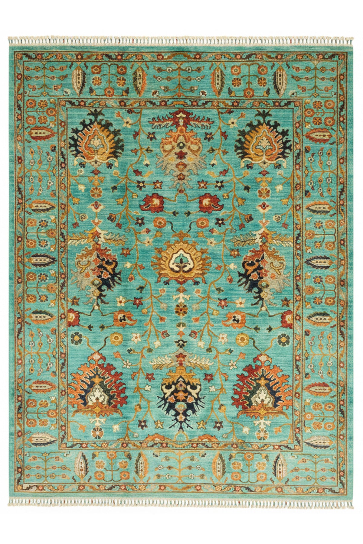 Sultani El Emeği Mavi Desenli Saçaklı Anadolu Motifli Modern ve Geleneksel Salon Halısı - Lacivert