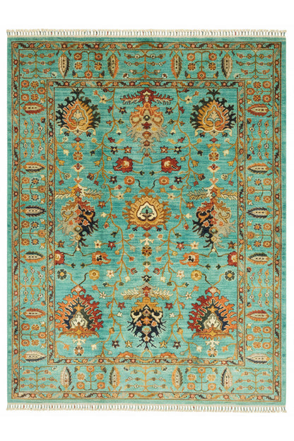 Sultani El Emeği Mavi Desenli Saçaklı Anadolu Motifli Modern ve Geleneksel Salon Halısı - Lacivert