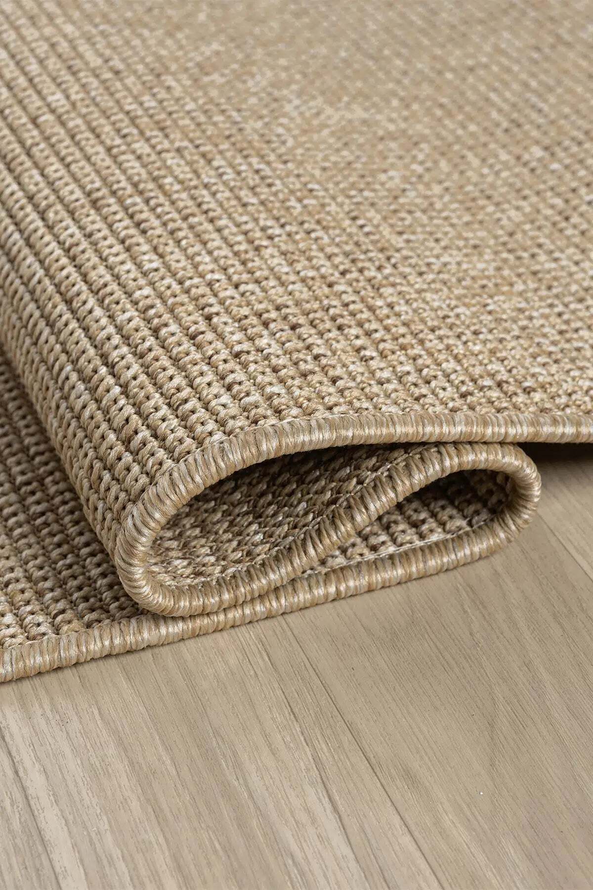 KORDANO Bej Dokulu Doğal Sisal Saçaklı Modern Kilim Kolay Temizlenebilir İskandinav Salon Halısı - Mavi
