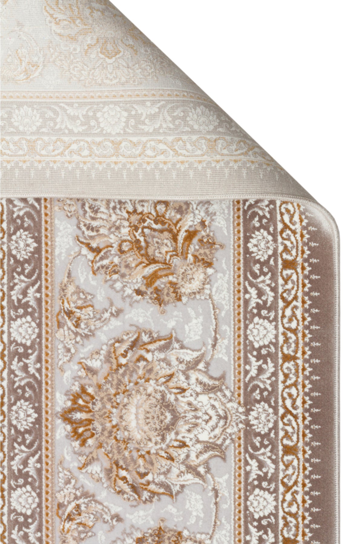 Safavi Gri Bej Renk Klasik Etnik Desenli Akrilik Saçaklı Vintage Sık Dokuma Modern Salon Halısı - Gümüş