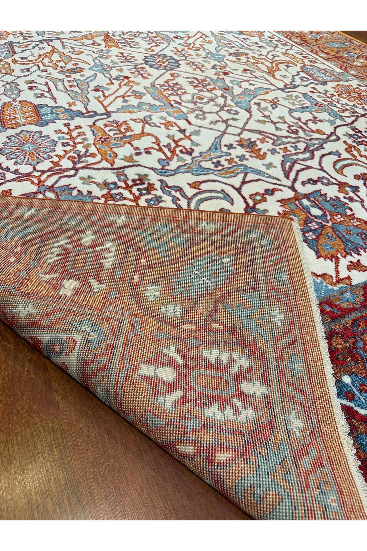 Uşak Desenli Bordo El Dokuma Halı Geleneksel Vintage Salon Yatak Odası Anadolu Halısı - Beyaz