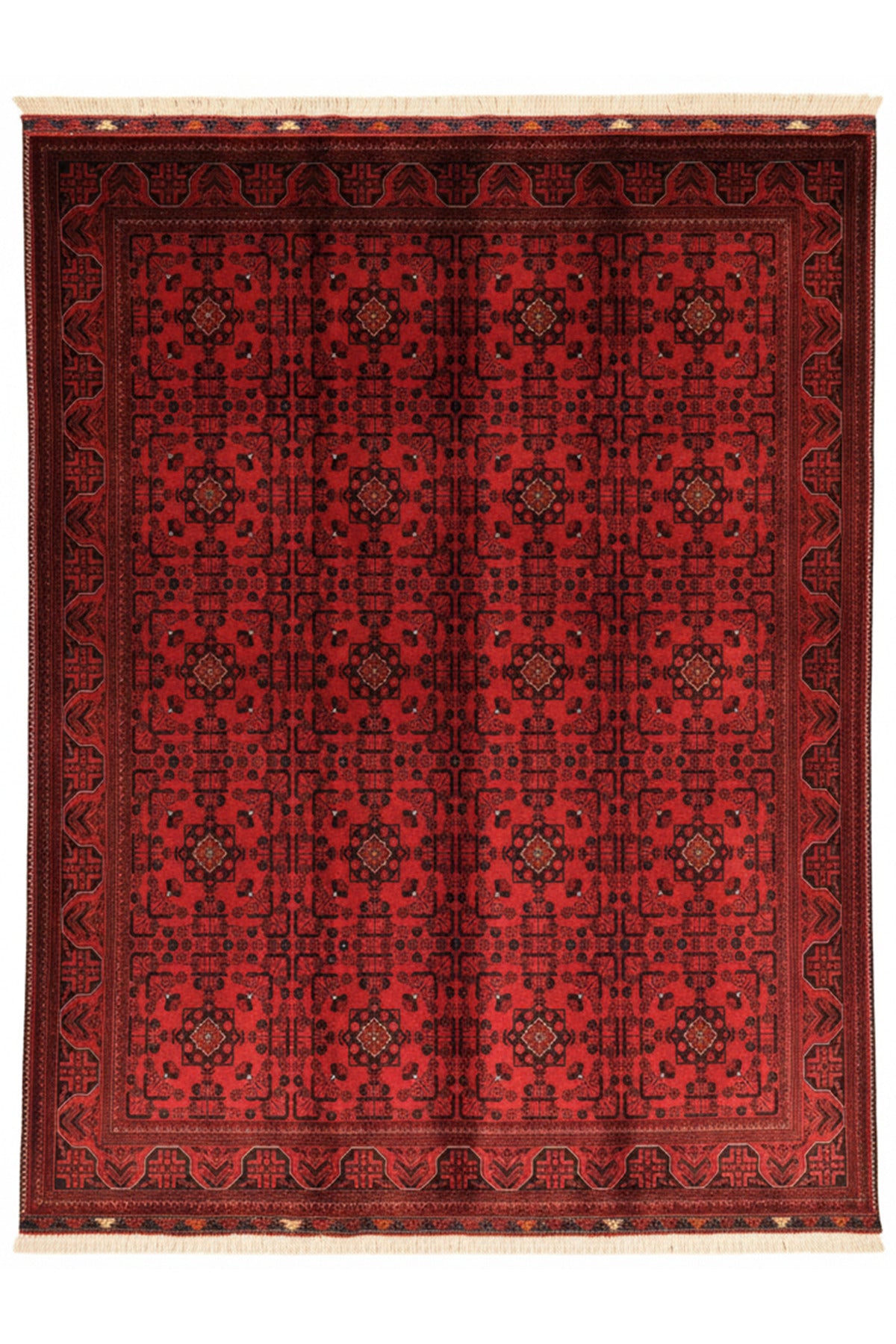 Handwoven Burgundy Star Pattern Afghan Bilicik Rug, 100% Wool, Natural Dye, Authentic Living Room Rug - Beige