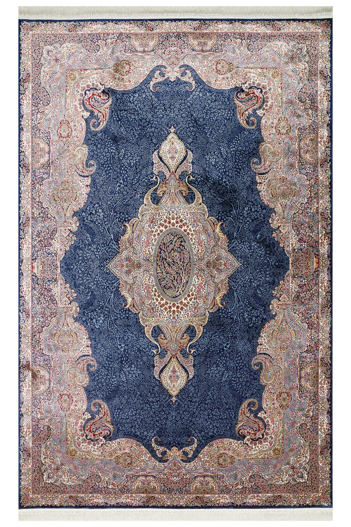 Silk Harem Series Bamboo Yarn Navy Blue Living Room Rug, Classic Pattern, Tightly Woven, Naturally Soft Texture