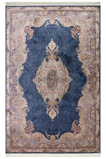 Silk Harem Series Bamboo Yarn Navy Blue Living Room Rug, Classic Pattern, Tightly Woven, Naturally Soft Texture