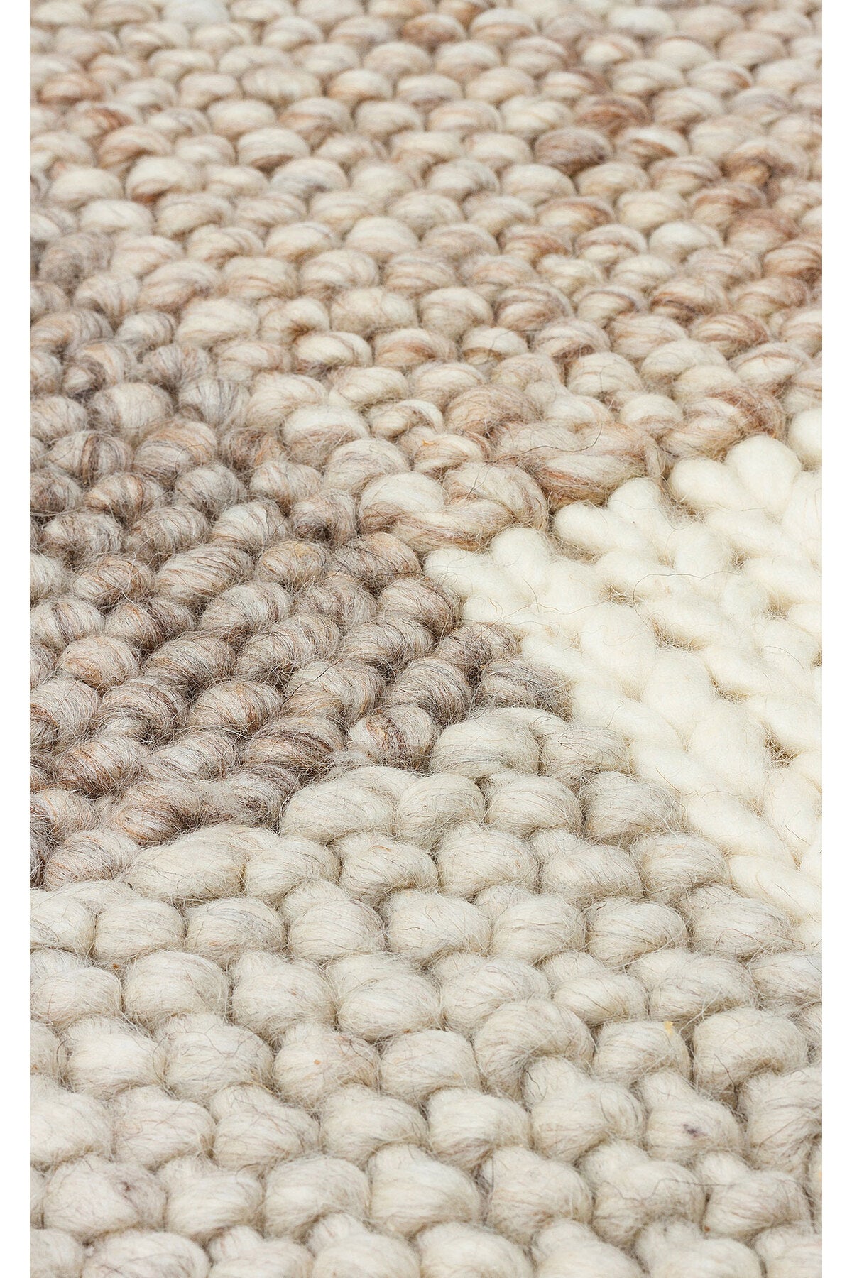 Emma Hand-Woven Beige Ecru Mink Scandinavian Knit Texture Geometric Pattern Wool Low-Pile Modern Living Room Rug - Multicolored