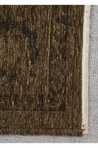 LESSI Yeşil Etnik Desenli Kaymaz Yıkanabilir Tabanlı Kilim Şönil Pamuk Vintage Salon Halısı - Yeşil
