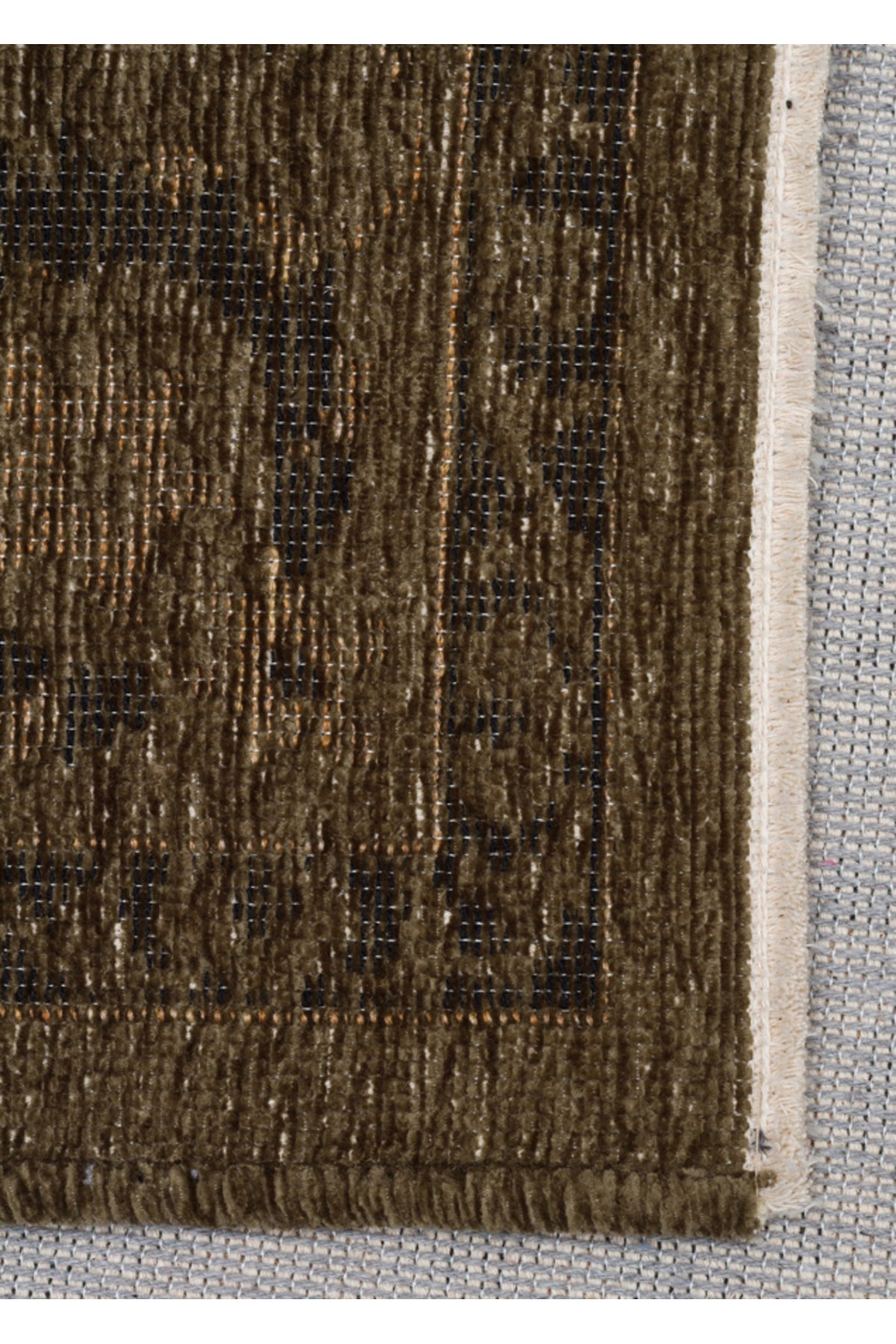 LESSI Yeşil Etnik Desenli Kaymaz Yıkanabilir Tabanlı Kilim Şönil Pamuk Vintage Salon Halısı - Yeşil