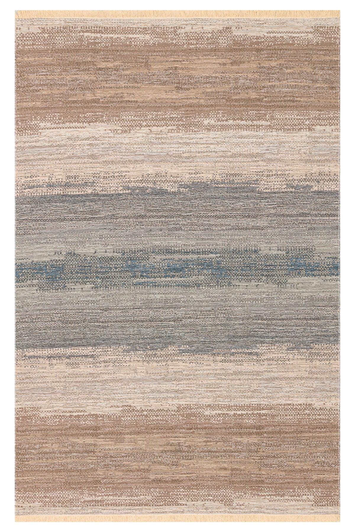 MİRA Çift Taraflı Bej Mavi Yıkanabilir Kilim Modern Ombre Renk Geçişli Polyester Şönil Kilim - Bej