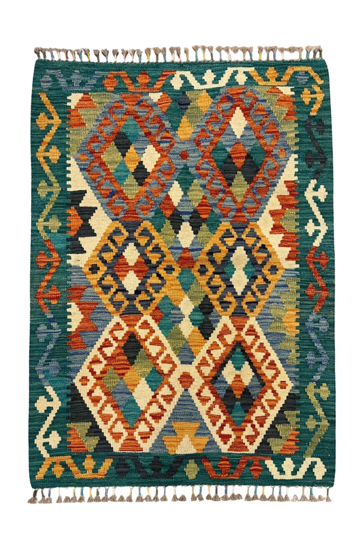 Miras Mavi Kök Boya El Emeği Doğal İplik Anadolu Etnik Desen Geleneksel Kilim Koleksiyonu - Lacivert