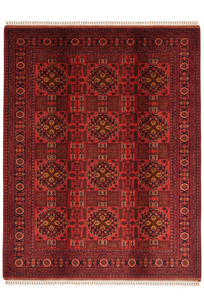 El Dokuma Güneş Model Bordo Afgan Biliçik Halısı %100 Yün Kök Boya Geleneksel Otantik Salon Halısı - Kırmızı