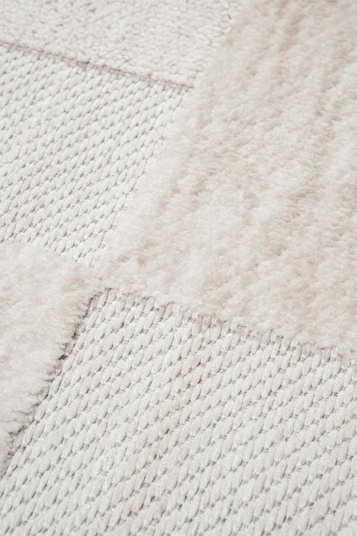 ASTRA Krem Modern Geometrik Halı Soft Patchwork Desenli Dokulu Yumuşak Koridor, Salon Halısı - Krem