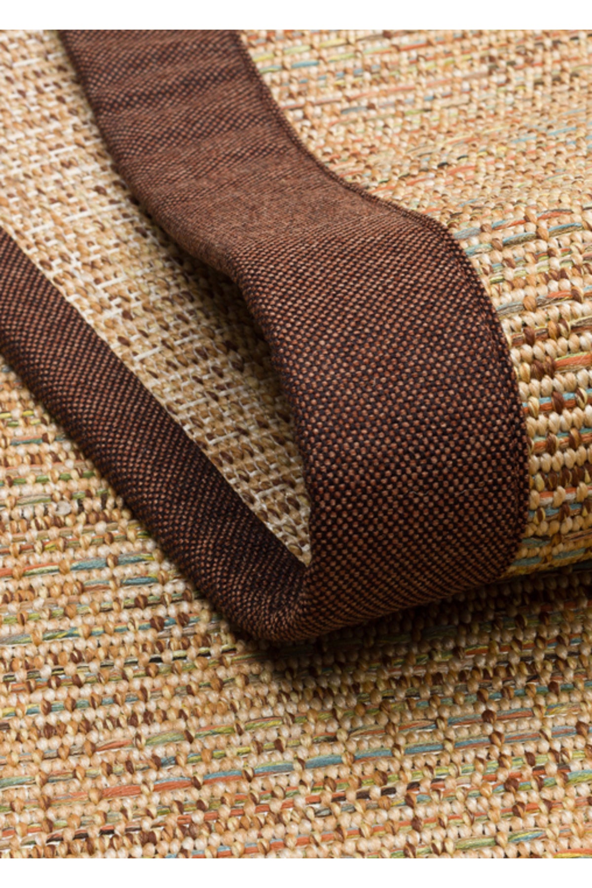 COSTA SISAL Renkli Kahverengi Bordürlü Kolay Temizlenebilir Kilim Hav Vermez Dokulu Salon Halısı - Kahverengi2