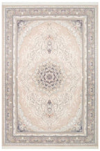 Safavi Klasik Etnik Desenli Bej Gold Akrilik Saçaklı Vintage Sık Dokuma Modern Salon Halısı - Bej