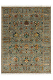 Sultani Handmade Blue-Gray Patterned Fringed Anatolian Motif Modern and Traditional Living Room Rug - Silver