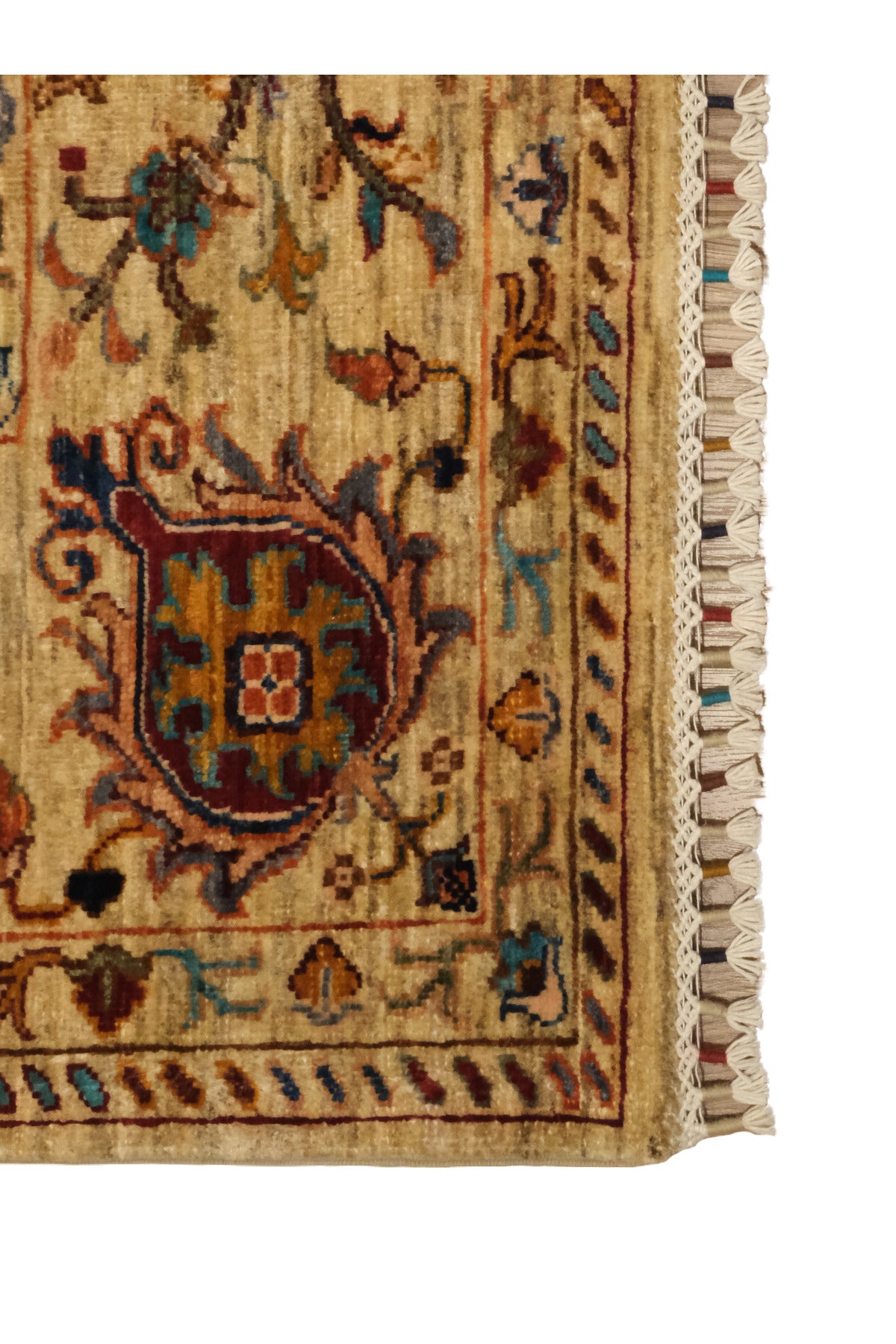 Sultani El Emeği Bej Anadolu Motifli Desenli Saçaklı Modern ve Geleneksel Salon Halısı - Bej