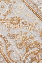 Safavi Klasik Etnik Desenli Bej Gold Akrilik Saçaklı Vintage Sık Dokuma Modern Salon Halısı - Bej