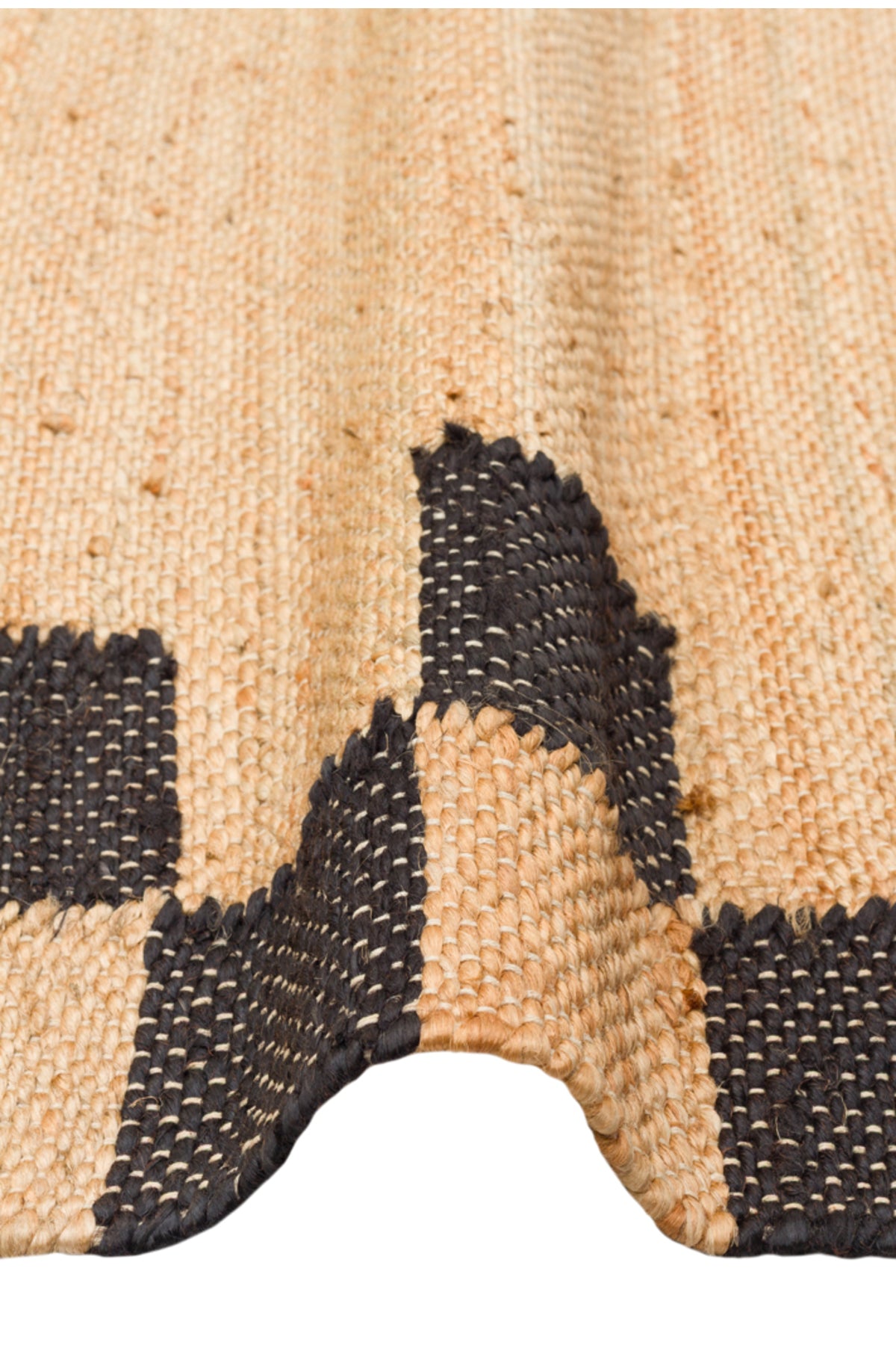 NATURA Ekru Dama Desenli Doğal Jüt Hasır Görünümlü Modern Çift Taraflı Kilim Bohem Salon Halısı - Gri