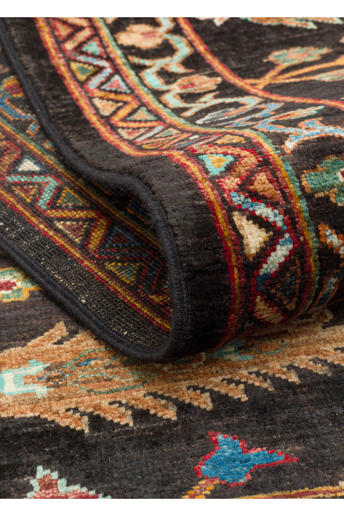 Sultani Siyah El Dokuma Yün Halı Çiçek Motifli Klasik Desenli Vintage Premium Salon Halısı