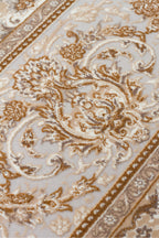 Safavi Klasik Etnik Desenli Bej Gold Akrilik Saçaklı Vintage Sık Dokuma Modern Salon Halısı - Bej