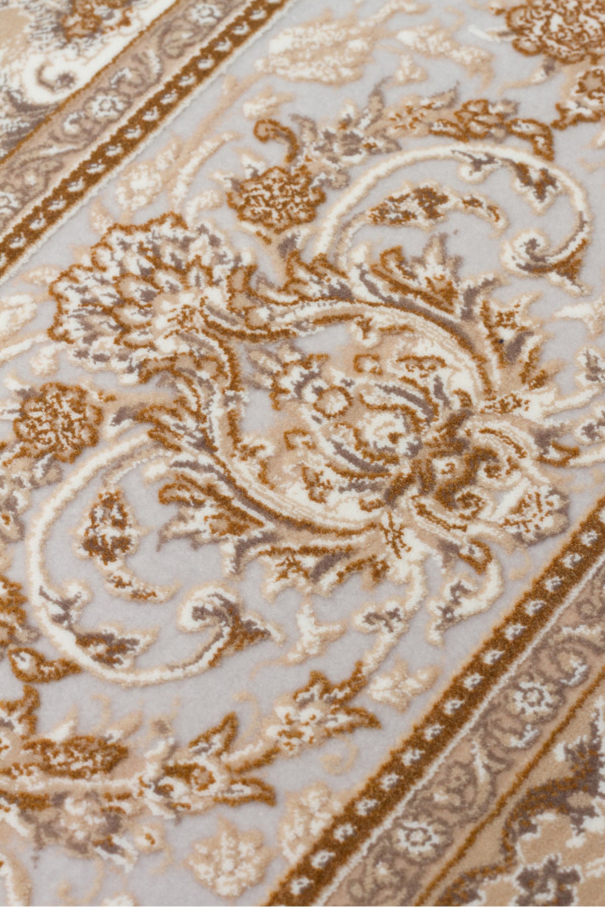 Safavi Klasik Etnik Desenli Bej Gold Akrilik Saçaklı Vintage Sık Dokuma Modern Salon Halısı - Bej