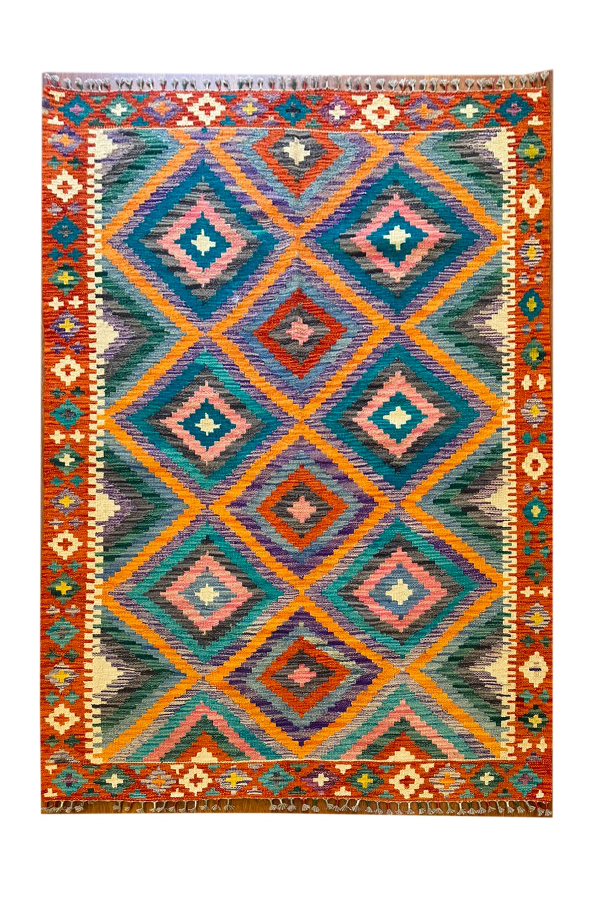 EFSANE Kök Boya El Dokuma Kilim Etnik Vintage Anadolu Desenli Bohem Salon Dekoratif Kilim - Kırmızı