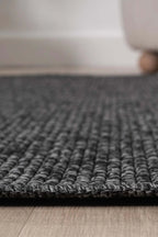 KORDANO Antrasit Doğal Sisal Dokulu Modern Kilim Kolay Temizlenebilir İskandinav Salon Halısı - Siyah
