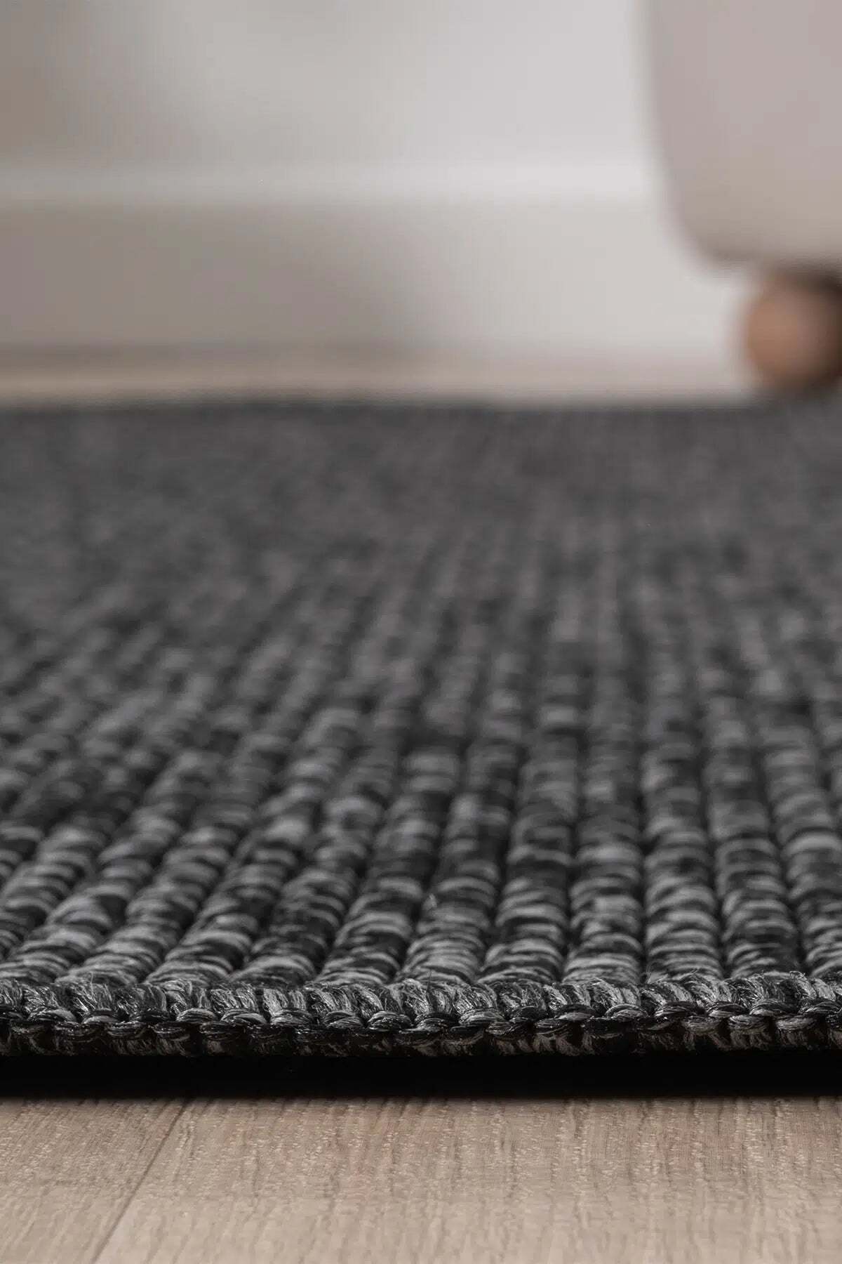 KORDANO Antrasit Doğal Sisal Dokulu Modern Kilim Kolay Temizlenebilir İskandinav Salon Halısı - Siyah