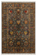 Sultani El Dokuma Antrasit Yün Halı Klasik Oryantal Çiçek Motifli Vintage Geleneksel Salon Halısı
