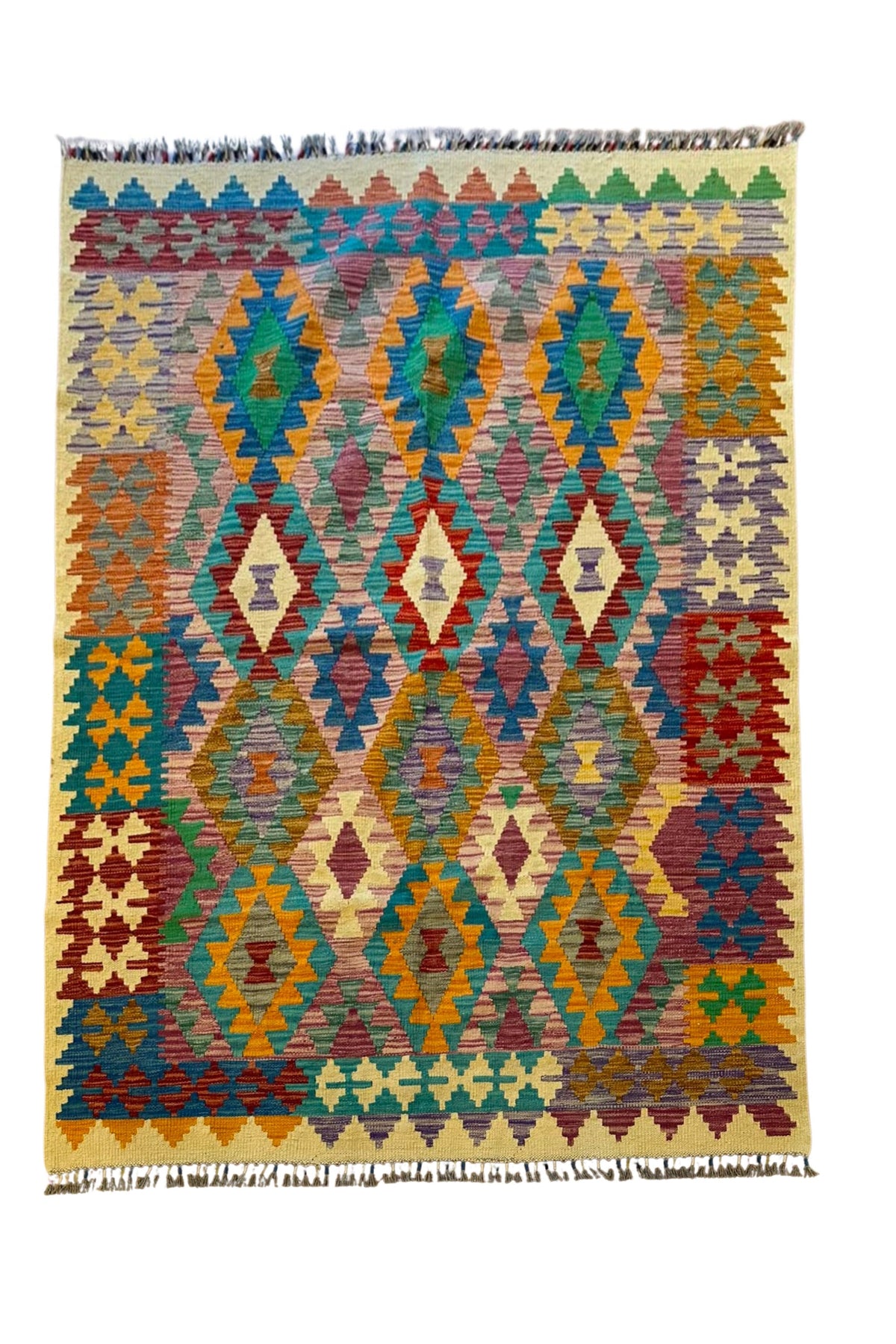 EFSANE Etnik El Dokuma Anadolu Desenli Kök Boya Kilim Vintage Bohem Salon Dekoratif Kilim - Çok Renkli