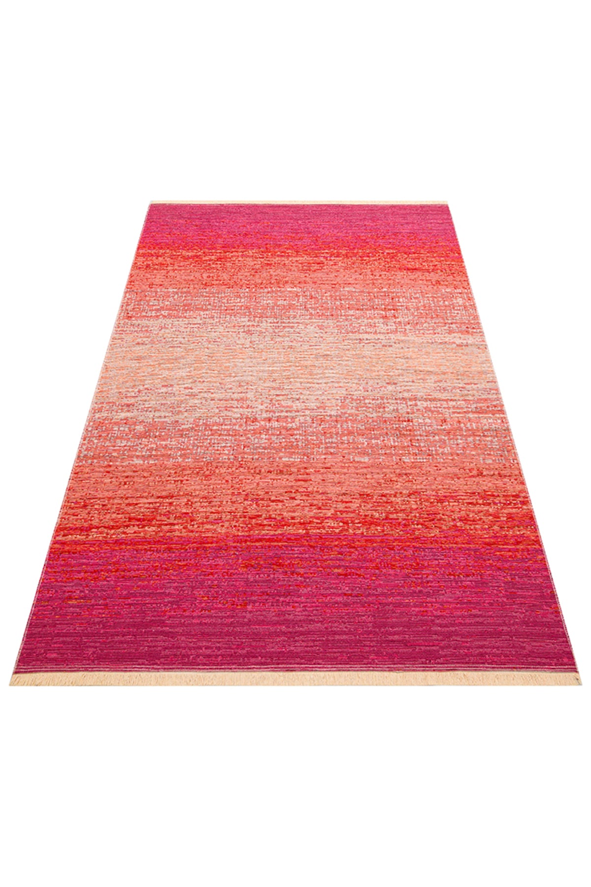 MİRA Bej Turuncu Pembe ÇiftTaraflı Yıkanabilir Kilim Modern Ombre Renk Geçişli Polyester Şönil Kilim - Kırmızı
