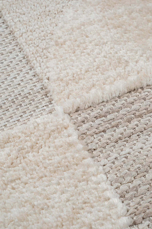 ASTRA Bej Modern Geometrik Halı Soft Patchwork Desenli Dokulu Yumuşak Koridor, Salon Halısı - Bej