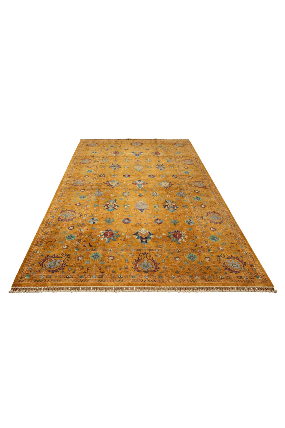 Sultani El Emeği Turuncu Anadolu Motifli Desenli Saçaklı Modern ve Geleneksel Salon Halısı - Turuncu