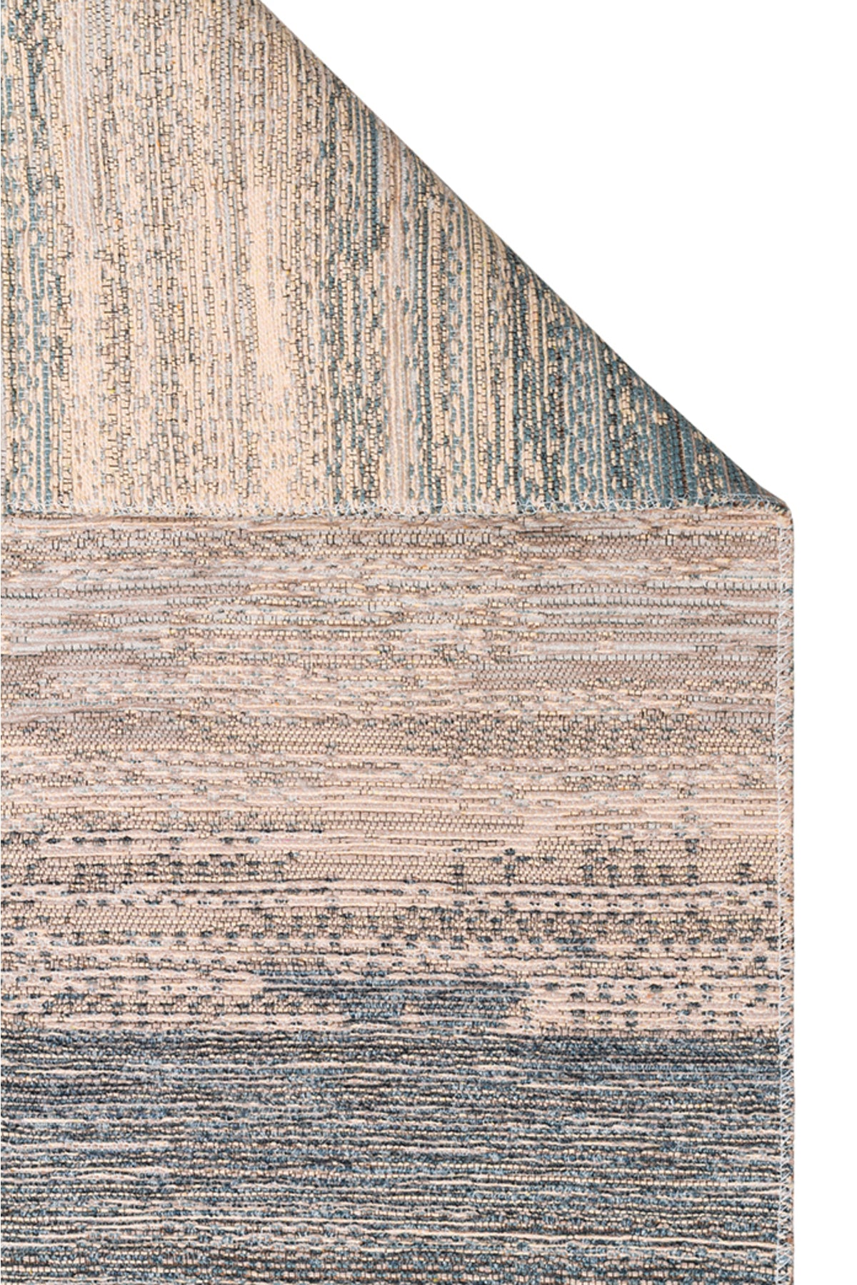 MİRA Çift Taraflı Bej Mavi Yıkanabilir Kilim Modern Ombre Renk Geçişli Polyester Şönil Kilim - Bej
