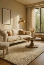 Coopy Pure Wool and Viscose Hand-Woven Bohemian Cream Rug – Natural Colored, Thick Textured, Scandinavian Style