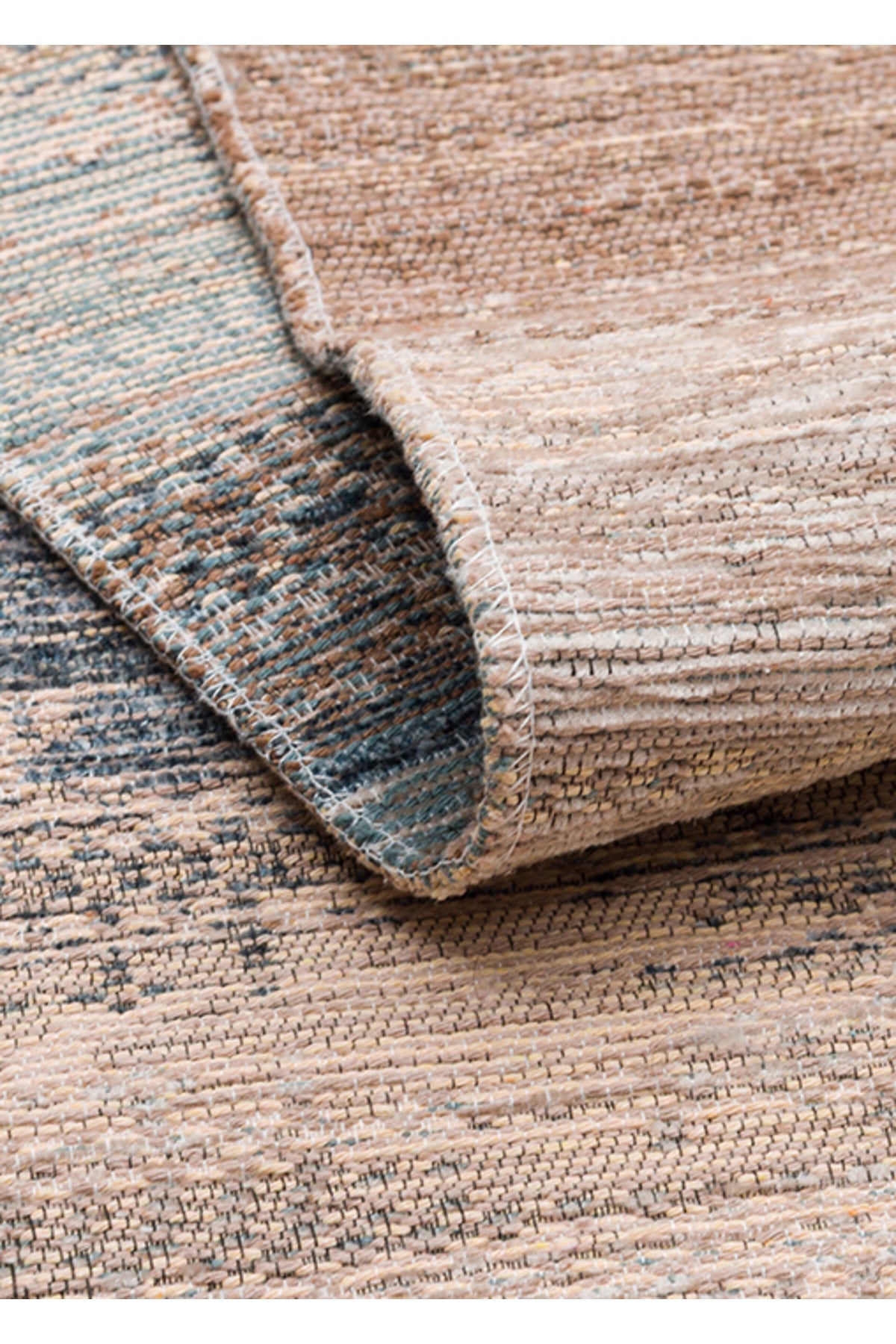 MİRA Çift Taraflı Bej Mavi Yıkanabilir Kilim Modern Ombre Renk Geçişli Polyester Şönil Kilim - Bej